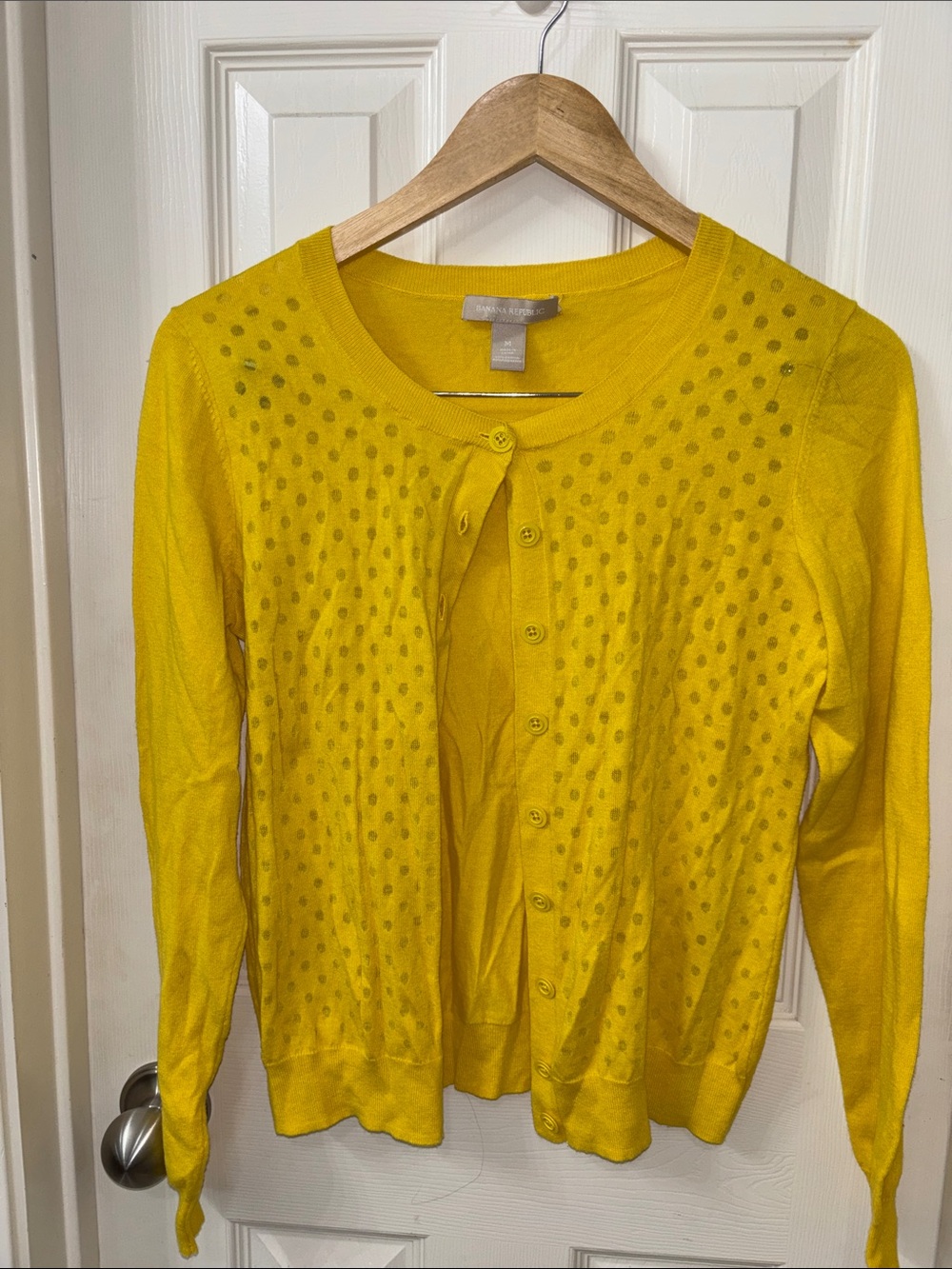 LOFT Bright Yellow Polka Dot Crewneck Cardigan